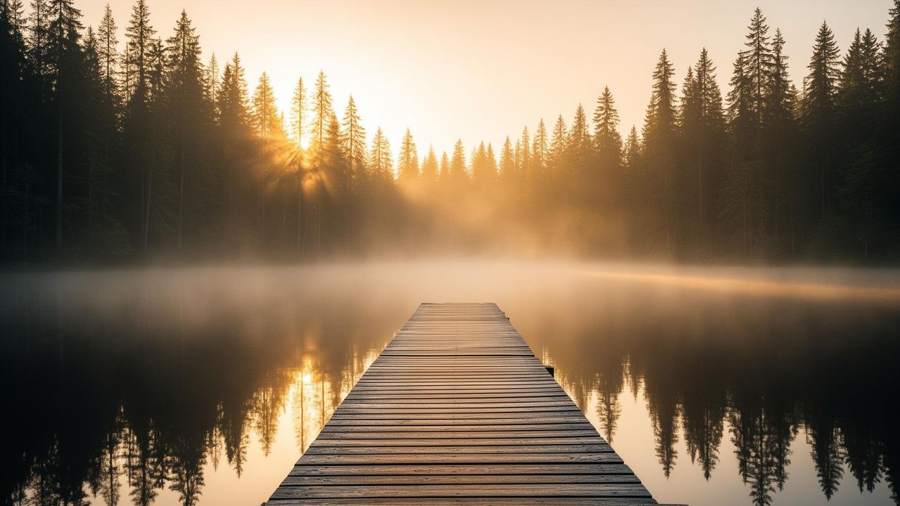 Serene lakeside at golden hour